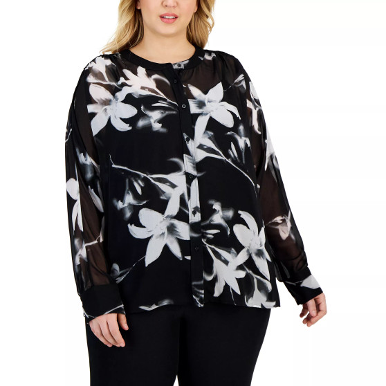Plus Size Printed Button Front Blouse