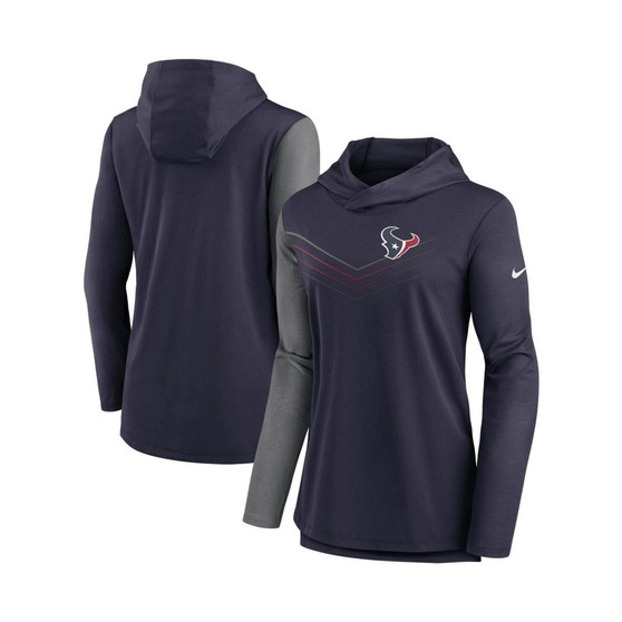 Women's Navy, Heathered Charcoal Houston Texans Chevron Hoodie Performance Long Sleeve T-shirt