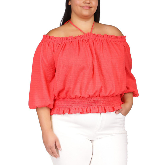 Plus Size Smocked Long-Sleeve Blouson Top