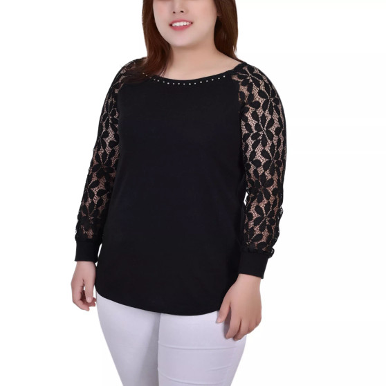 Plus Size Long Lace Sleeve Top