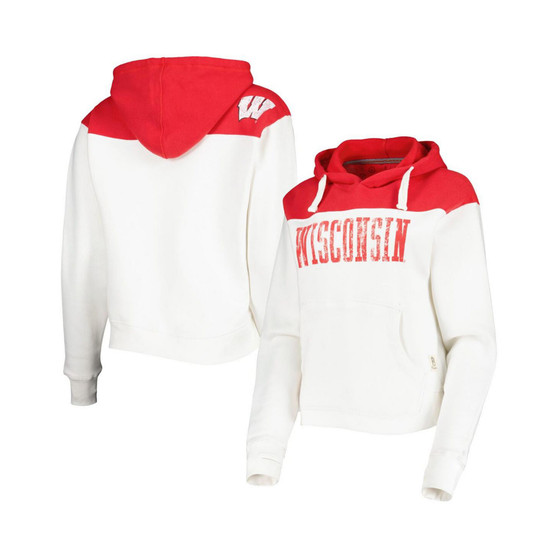 Women's White, Red Wisconsin Badgers Chicago 2-Hit Yoke Pullover Hoodie