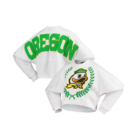 Women's White Oregon Ducks Laurels Crop Long Sleeve T-shirt
