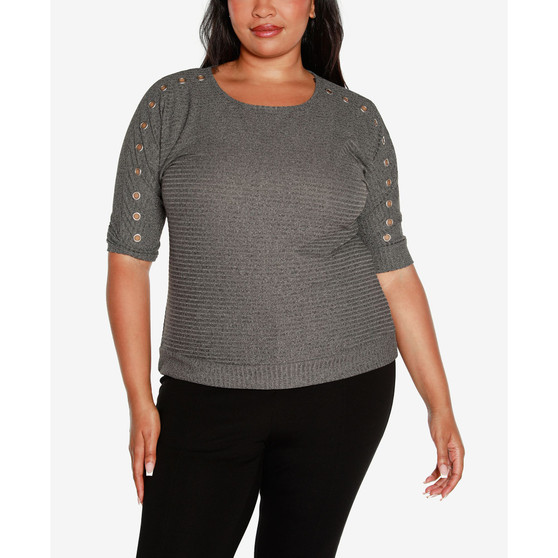Plus Size Grommet 3/4 Dolman Sleeve Top