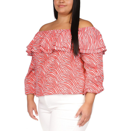 Plus Size Zebra-Print Ruffled Peasant Top