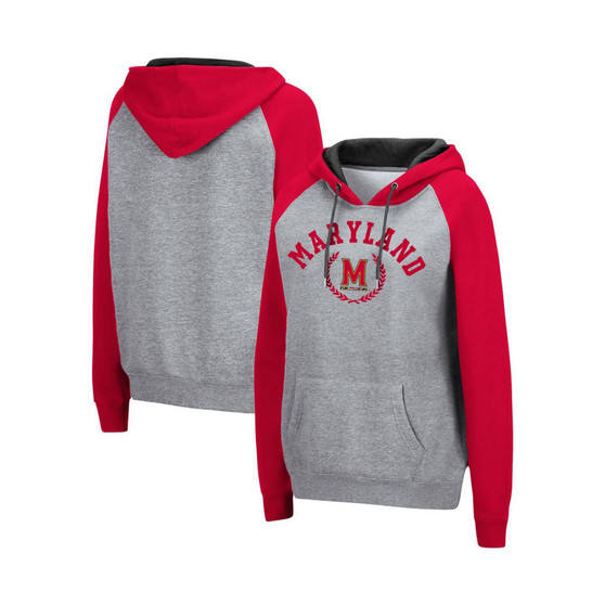 Women's Heathered Gray Maryland Terrapins Contrast Raglan Pullover Hoodie