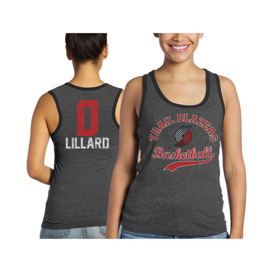 Women's Threads Damian Lillard Black Portland Trail Blazers Name and Number Tri-Blend Tank Top