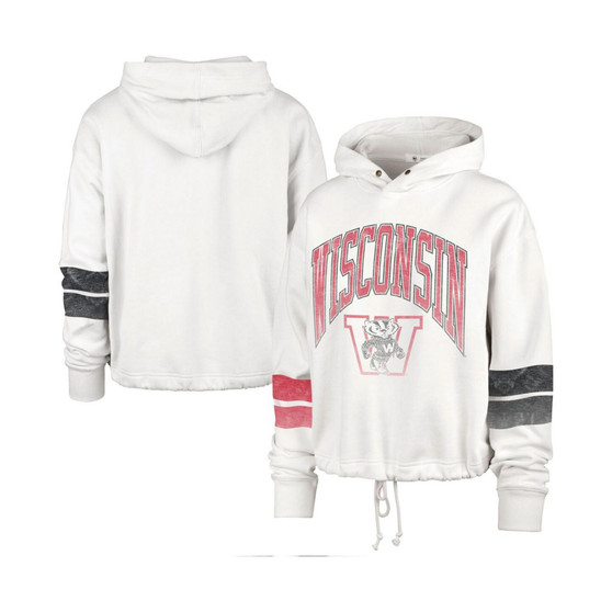 Women's Cream Wisconsin Badgers Harper Adjustable Cropped Pullover Hoodie