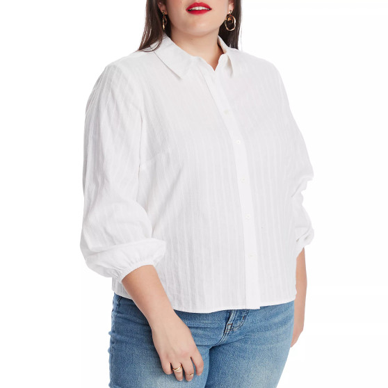 Texture Cotton Blouson Button Down Top