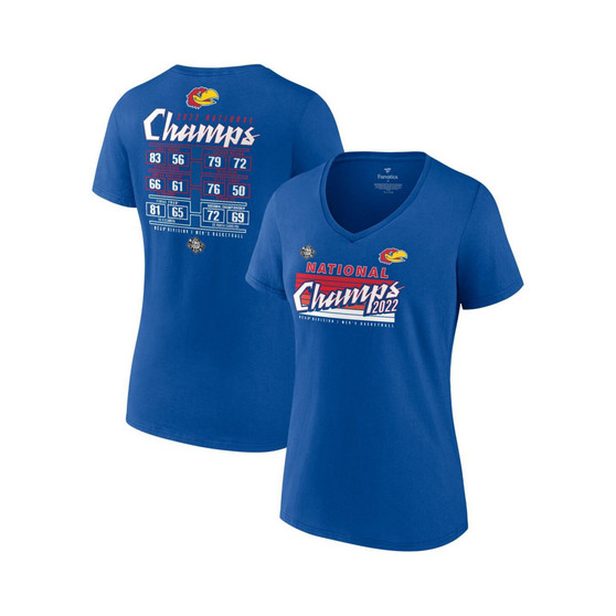 Women's Branded Royal Kansas Jayhawks 2022 NCAA Men's Basketball National Champions Poster Schedule V-Neck T-shirt