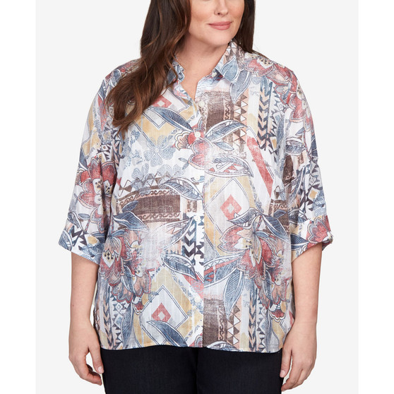 Plus Size Classics Eclectic Floral Button Down Top