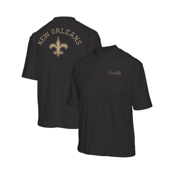 Women's Black New Orleans Saints Half-Sleeve Mock Neck T-shirt