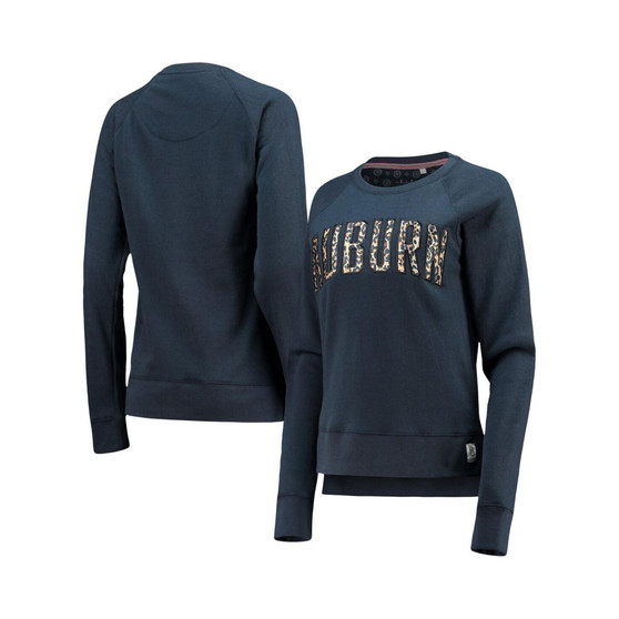 Women's Navy Auburn Tigers Dallas Animal Print Raglan Pullover Sweatshirt