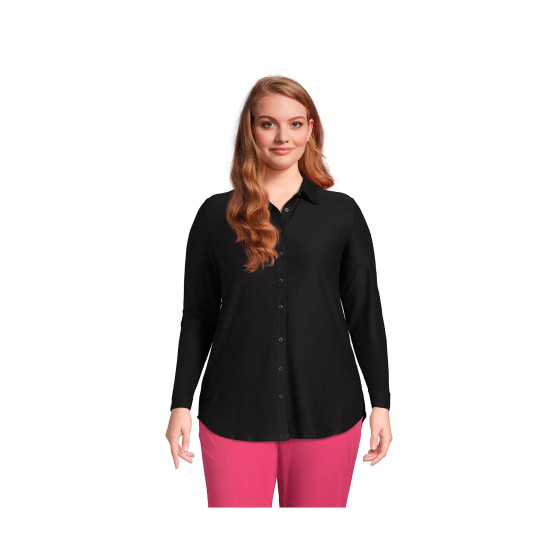 Women's Plus Size Long Sleeve Soft Performance Roll Tab Tunic