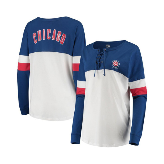 Women's White and Royal Chicago Cubs Lace-Up Long Sleeve T-shirt