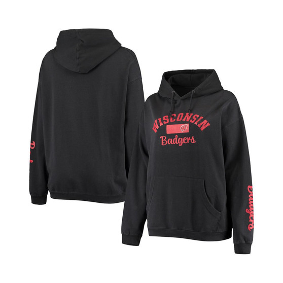 Women's Black Wisconsin Badgers Rock n Roll Super Oversized Pullover Hoodie