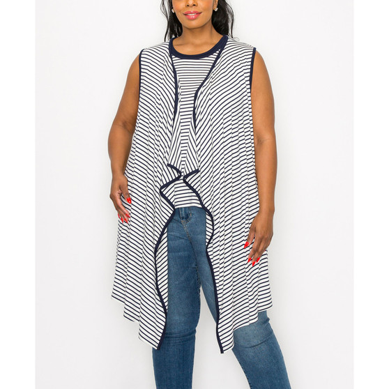 Plus Size Contrast Binding Pocket Flyaway Kimono Top