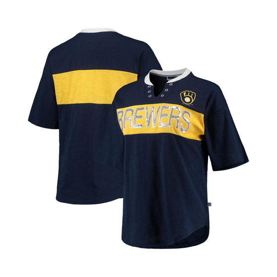 Women's Navy and Gold Milwaukee Brewers Lead Off Notch Neck T-shirt