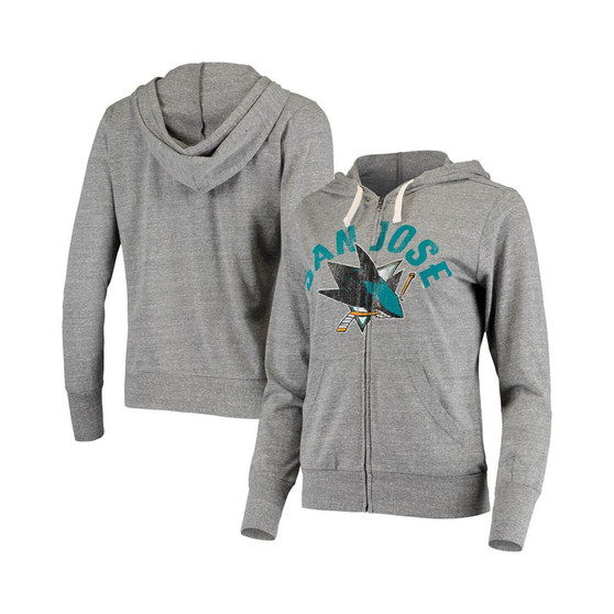Women's by Alyssa Milano Heathered Gray San Jose Sharks Training Camp Tri-Blend Full-Zip Sweatshirt