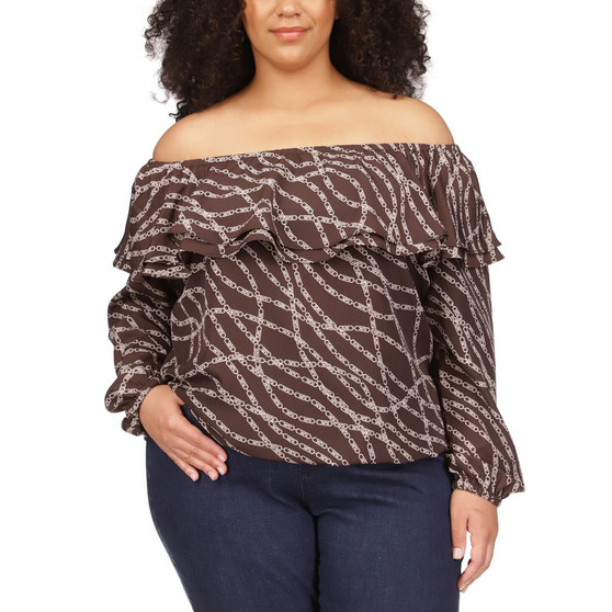 Plus Size Stadium Chain-Print Ruffle Top