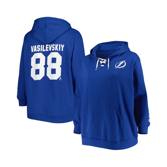 Women's Andrei Vasilevskiy Royal Tampa Bay Lightning Plus Size Lace-Up V-Neck Pullover Hoodie