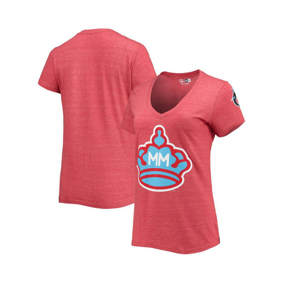 Women's Heathered Red Miami Marlins City Connect Cap Logo Tri-Blend V-Neck T-shirt