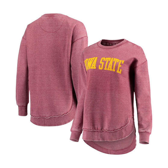 Women's Cardinal Iowa State Cyclones Vintage-Like Wash Pullover Sweatshirt