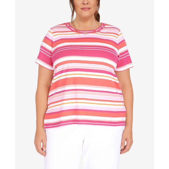 Plus Size Striped Ring Detail T-shirt