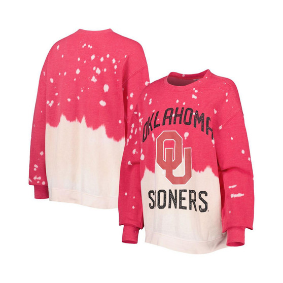 Women's Crimson Oklahoma Sooners Twice As Nice Faded Dip-Dye Pullover Sweatshirt