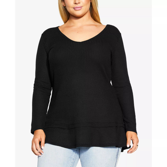 Plus Size Waffle Ruffle Tunic Top