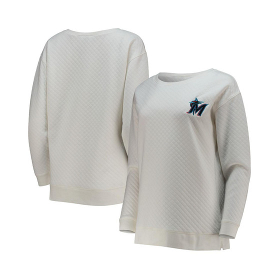 Women's White, Cream Miami Marlins Quilted Pullover Sweatshirt
