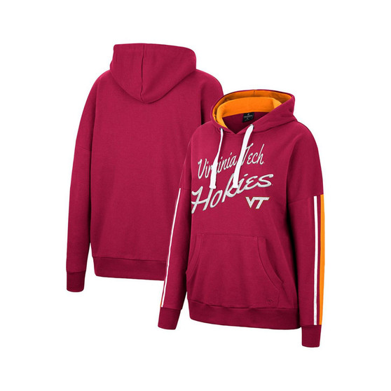 Women's Maroon Virginia Tech Hokies Serena Oversized Sleeve Striping Pullover Hoodie