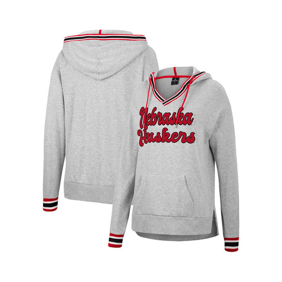 Women's Heathered Gray Nebraska Huskers Andy V-Neck Pullover Hoodie