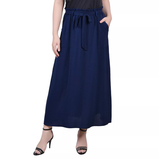 Petite Ankle Length Belted A-Line Skirt