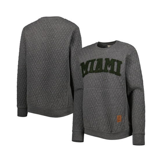 Women's Heather Charcoal Miami Hurricanes Moose Quilted Pullover Sweatshirt