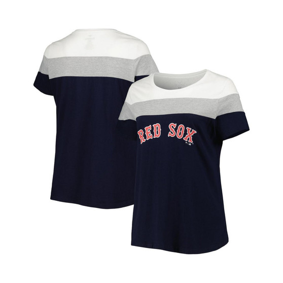 Women's Navy, Heather Gray Boston Red Sox Plus Size Colorblock T-shirt