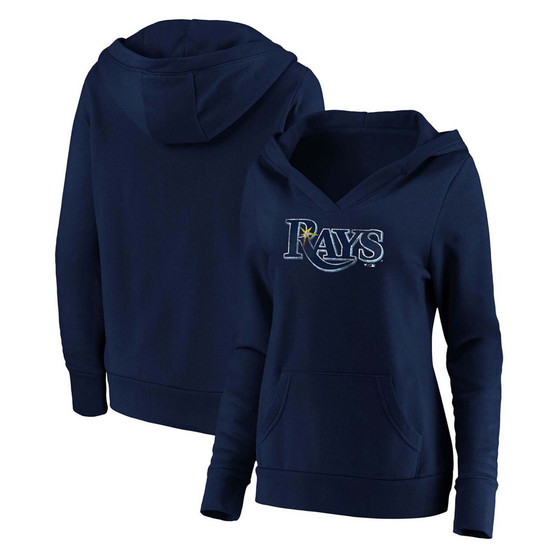 Plus Size Navy Tampa Bay Rays Core Team Crossover V-Neck Pullover Hoodie