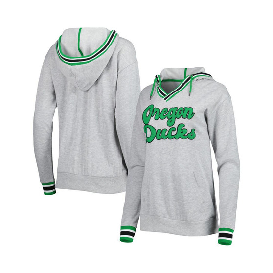 Women's Heathered Gray Oregon Ducks Andy V-Neck Pullover Hoodie