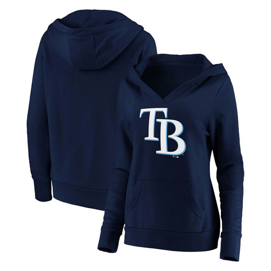 Plus Size Navy Tampa Bay Rays Official Logo Crossover V-Neck Pullover Hoodie