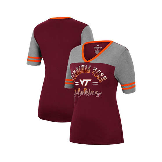 Women's Maroon, Heathered Gray Virginia Tech Hokies There You Are V-Neck T-shirt