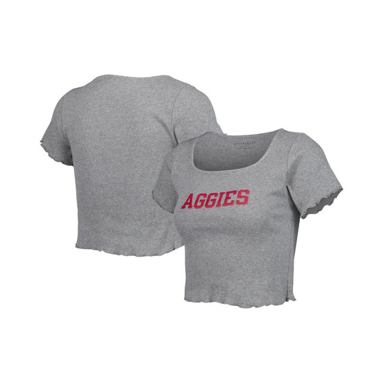 Women's Gray Texas A&M Aggies Baby Rib Lettuce-Edge Trim T-shirt