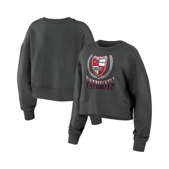 Women's Charcoal New England Patriots Fleece Cropped Pullover Sweatshirt