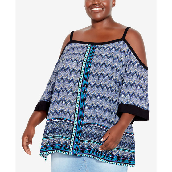 Plus Size Daisy Cold Shoulder Border Top