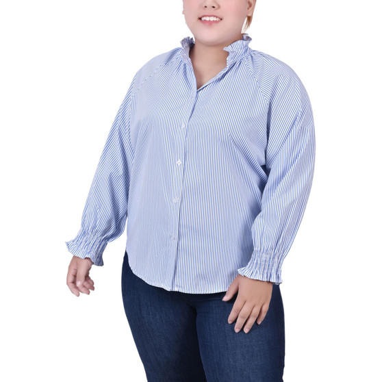 Plus Size Long Sleeve Button Front Blouse