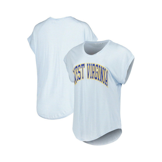 Women's White, Light Blue West Virginia Mountaineers Day Trip Striped Round Neck T-shirt