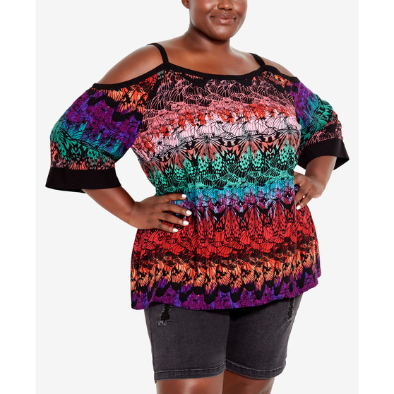 Plus Size Daisy Cold Shoulder Print Top