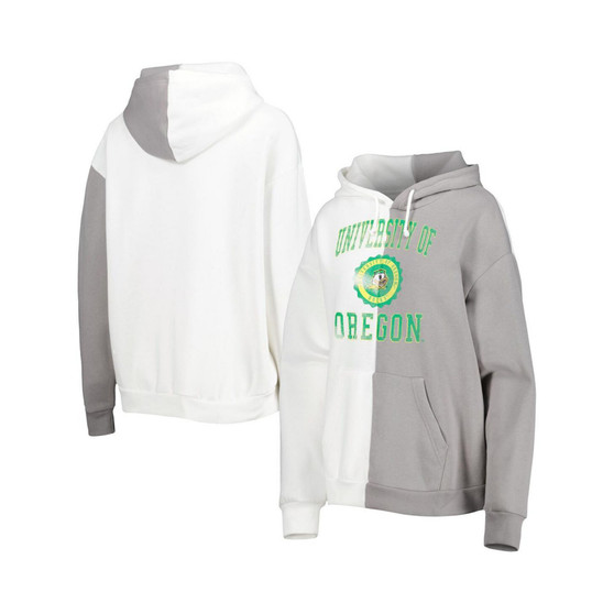 Women's Gray, White Oregon Ducks Split Pullover Hoodie