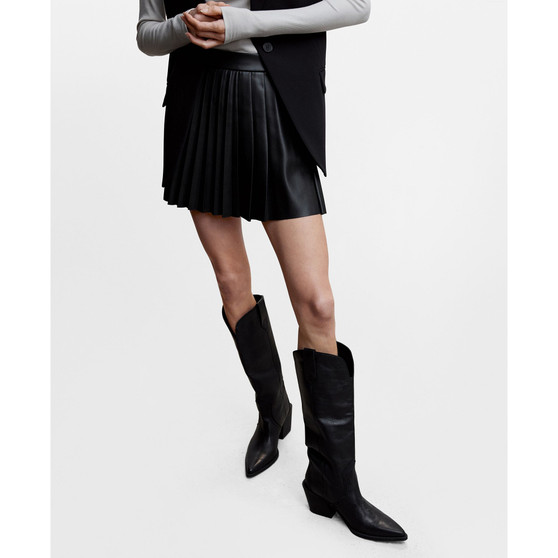 Women's Faux-Leather Pleated Skirt