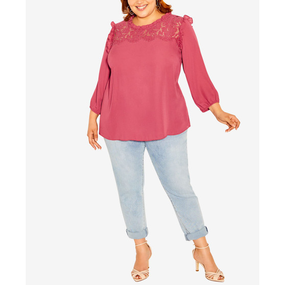Trendy Plus Size Lace Angel Elbow Sleeve Top