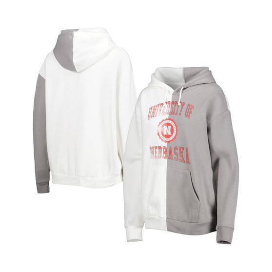 Women's Gray, White Nebraska Huskers Split Pullover Hoodie