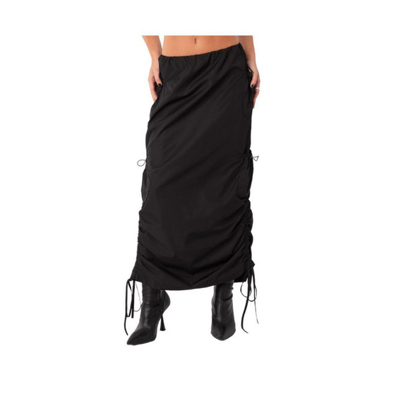 Women's Low Waist Nylon Maxi Skirt With Gathering On The Sides